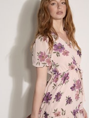 Rosa - Apricot Floral Rose Chiffon Mini Dress - Imagen 1 de 4