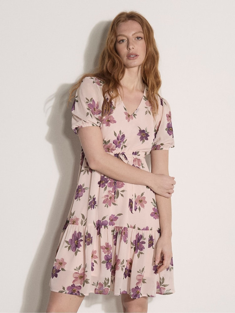Rosa - Apricot Floral Rose Chiffon Mini Dress - Imagen 4 de 4