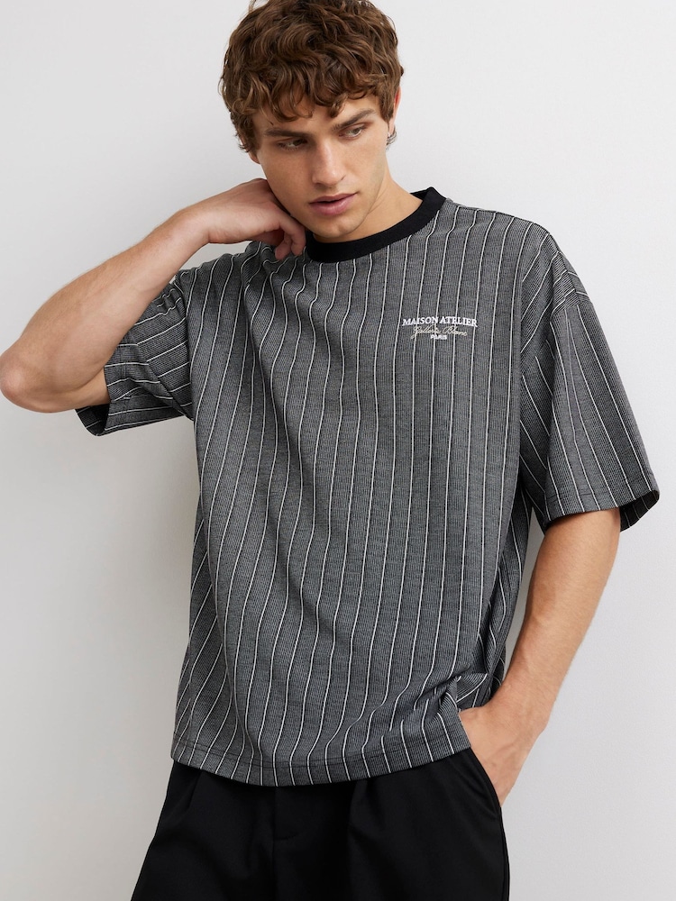 River Island Oversized Boxy Fit Stripe Maison T-Shirt - Bilde 1 av 4