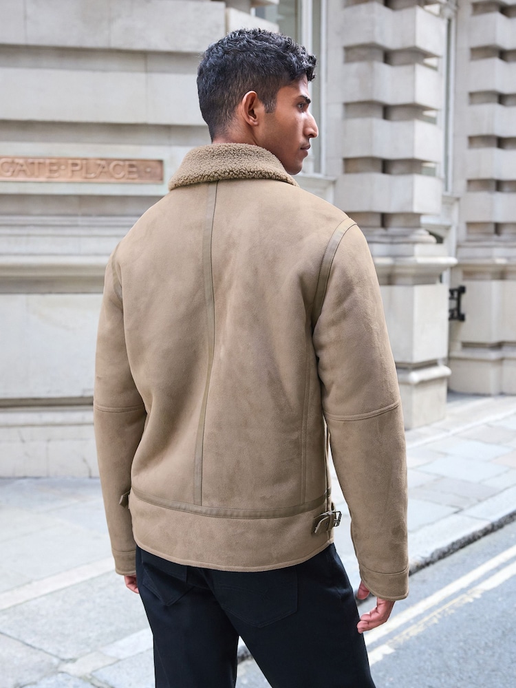 Neutral Faux Shearling Jacket - Image 1 of 8