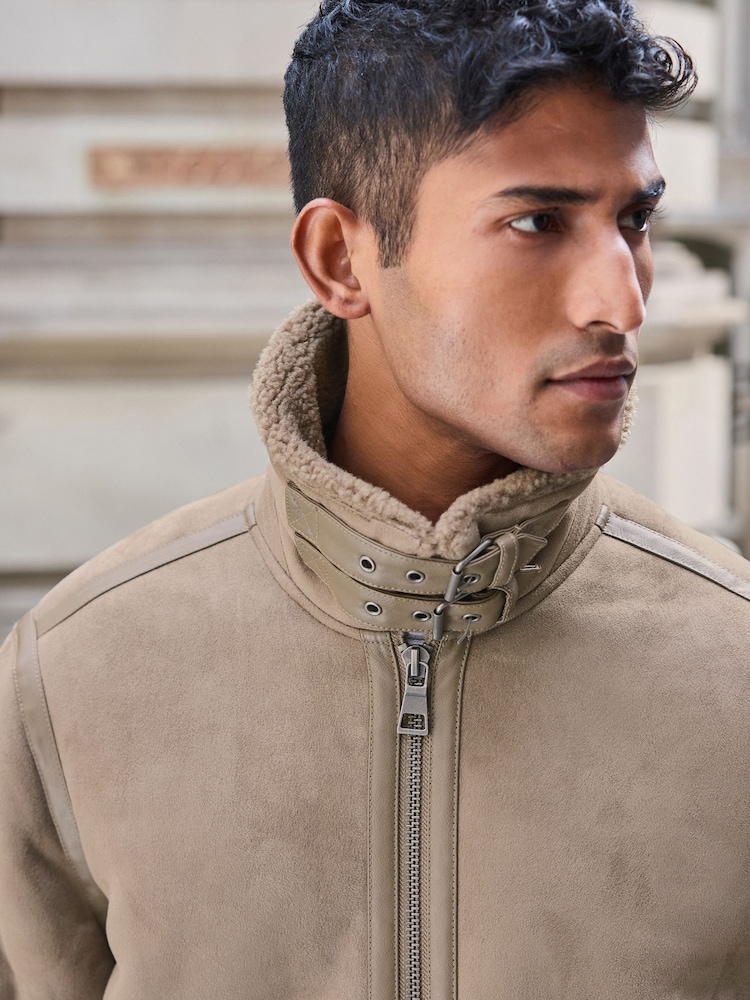 Neutral Faux Shearling Jacket - Image 2 of 8