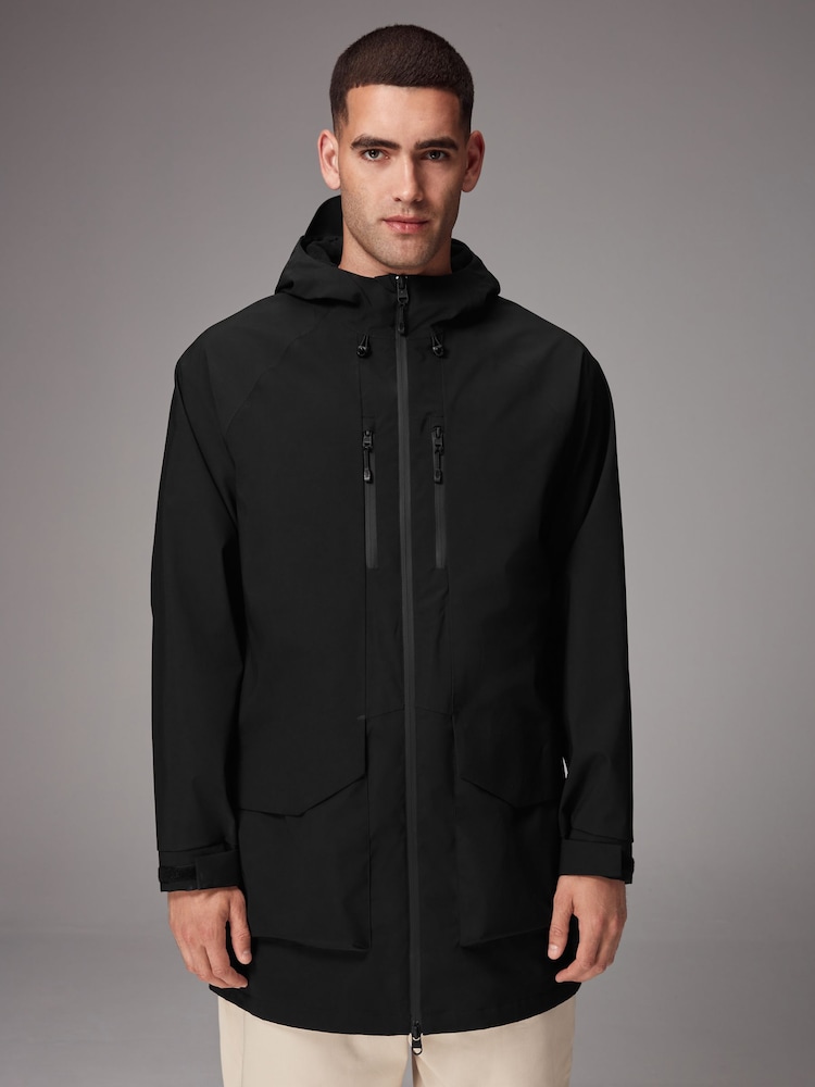 Black Long Waterproof Hooded Anorak - Image 1 of 19