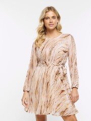 River Island Brown Plisse Tied Mini Dress - Image 1 of 4