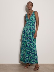 Apricot Blue Tropical Leaf Jersey Maxi Dress - Image 1 of 4