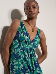 Apricot Blue Tropical Leaf Jersey Maxi Dress - Image 2 of 4