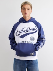 River Island Blue Oversized Archival Embroidered Hoodie - Image 1 of 4
