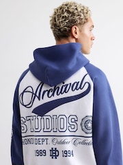River Island Blue Oversized Archival Embroidered Hoodie - Image 2 of 4
