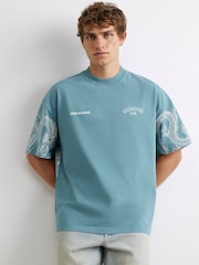 River Island Blue Oversized Shirohebi Japanese T-Shirt - Image 1 of 4