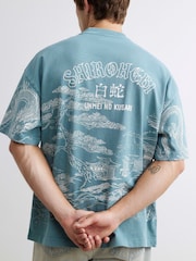 River Island Blue Oversized Shirohebi Japanese T-Shirt - Image 2 of 4