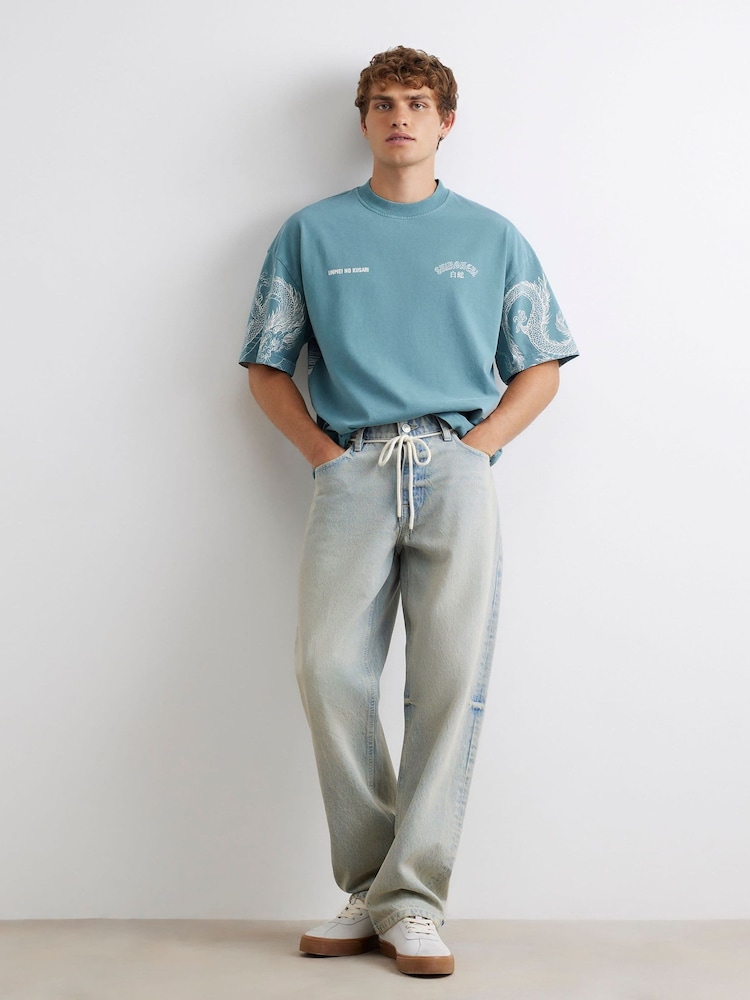 River Island Blue Oversized Shirohebi Japanese T-Shirt - Image 4 of 4 River Island Blue Oversized Shirohebi Japanese T-Shirt - Image 4 of 4