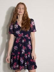 Azul - Apricot Floral Rose Chiffon Mini Dress - Imagen 1 de 4