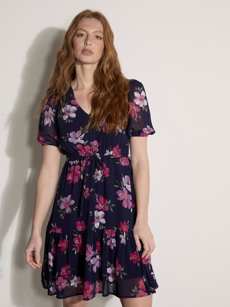 Azul - Apricot Floral Rose Chiffon Mini Dress - Imagen 1 de 4