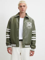 River Island Green Washed Varsity Jacket - Image 1 of 4