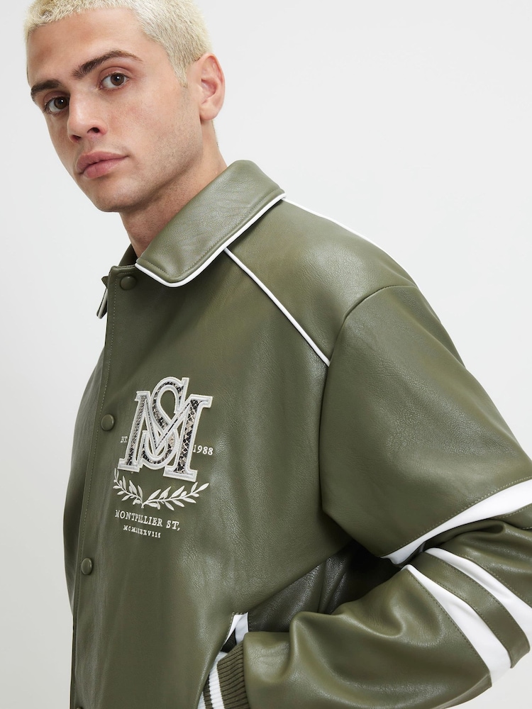 River Island Green Washed Varsity Jacket - Image 4 of 4