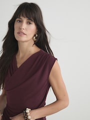 Wine V-Neck Drape Short Sleeve Top - Image 5 of 8