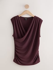 Wine V-Neck Drape Short Sleeve Top - Image 6 of 8