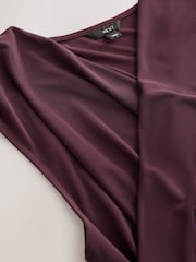 Wine V-Neck Drape Short Sleeve Top - Image 7 of 8