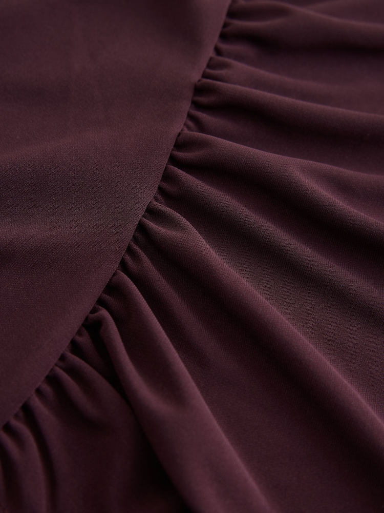 Wine V-Neck Drape Short Sleeve Top - Image 8 of 8 Wine V-Neck Drape Short Sleeve Top - Image 8 of 8