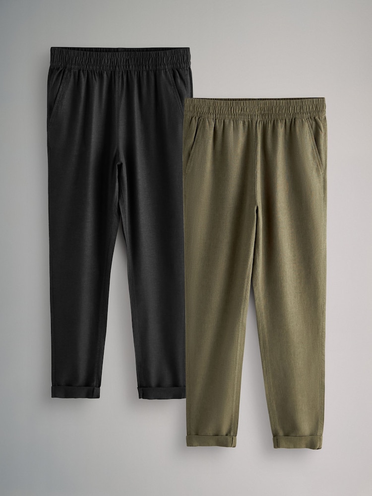 The Set Black/Khaki Green 2 Pack Linen Blend Tapered Trousers - Image 2 of 9