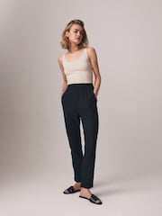 The Set Black/Khaki Green 2 Pack Linen Blend Tapered Trousers - Image 3 of 9