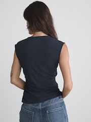 Charcoal Grey V-Neck Drape Short Sleeve Top - Image 4 of 8