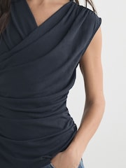 Charcoal Grey V-Neck Drape Short Sleeve Top - Image 5 of 8