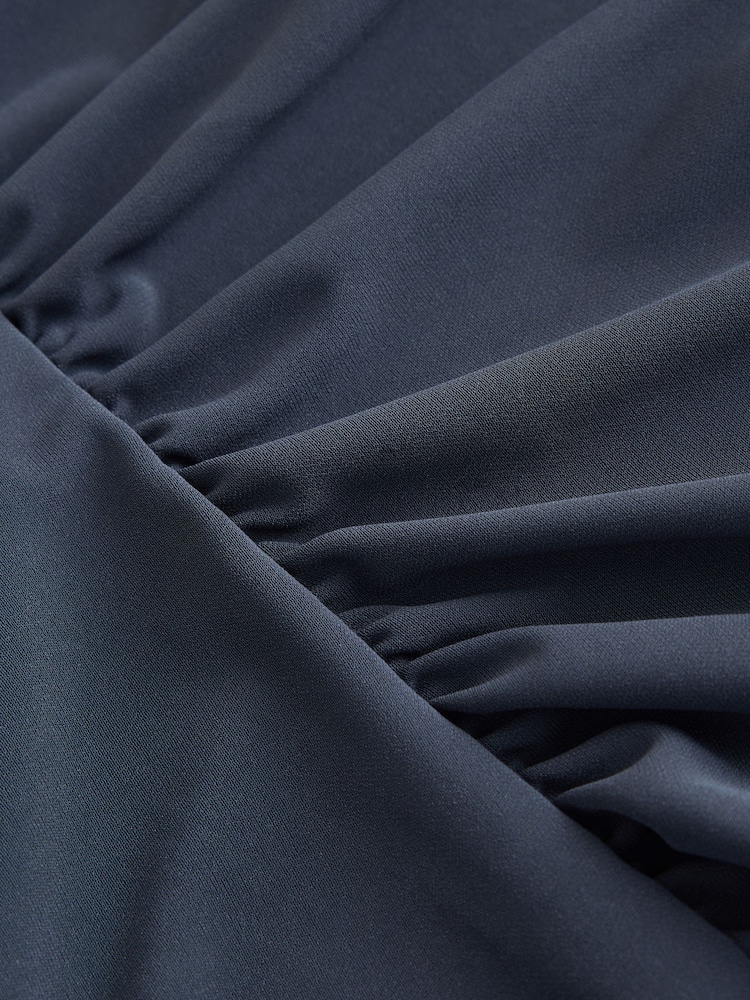 Charcoal Grey V-Neck Drape Short Sleeve Top - Image 8 of 8 Charcoal Grey V-Neck Drape Short Sleeve Top - Image 8 of 8