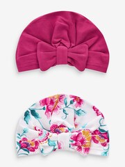 Pink/Red Baby Bow Turban 100% Cotton Hats 2 Pack (0mths-2yrs) - Image 1 of 4