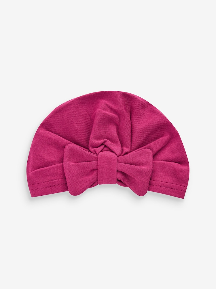 Pink/Red Baby Bow Turban 100% Cotton Hats 2 Pack (0mths-2yrs) - Image 2 of 4