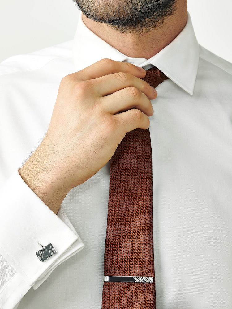 Silver Tone Cufflink And Tie Clip Set - Image 1 of 6