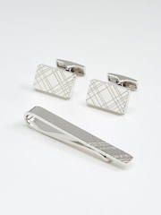 Silver Tone Cufflink And Tie Clip Set - Image 4 of 6