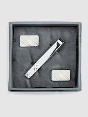 Silver Tone Cufflink And Tie Clip Set - Image 5 of 6