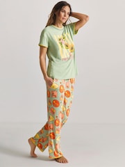 Figleaves Green Blanket Stitch Fruit Pyjamas Set - Image 1 of 4