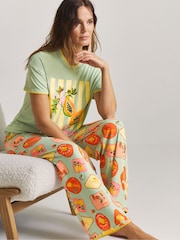 Figleaves Green Blanket Stitch Fruit Pyjamas Set - Image 3 of 4