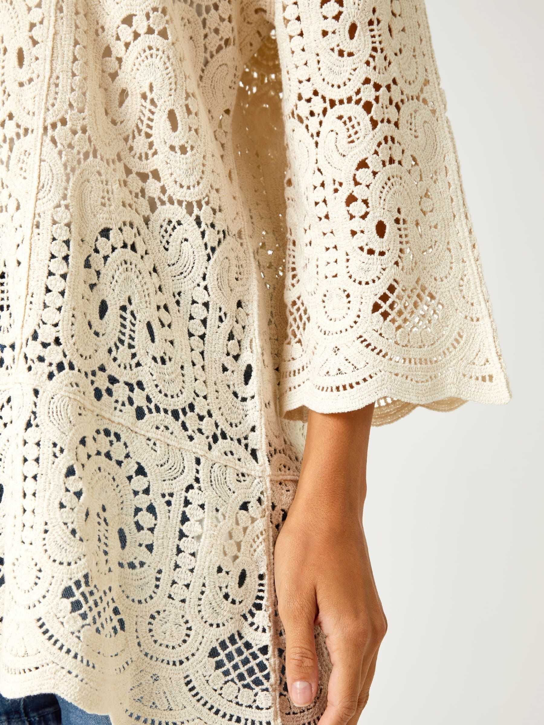 Buy Roman Cream Crochet V Neck 3 4 Sleeve 100 Cotton Tunic Top from the Next UK online shop