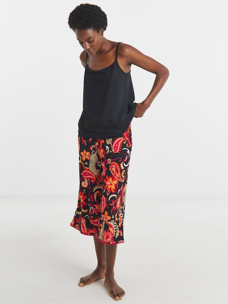 Figleaves Animal Leopard Blanket Stitch Culotte Pyjamas Set - Image 1 of 4 Figleaves Animal Leopard Blanket Stitch Culotte Pyjamas Set - Image 1 of 4