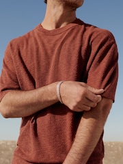 Rust Brown Relaxed Linen Blend Knitted Crew Neck T-Shirt - Image 1 of 7