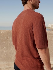 Rust Brown Relaxed Linen Blend Knitted Crew Neck T-Shirt - Image 3 of 7