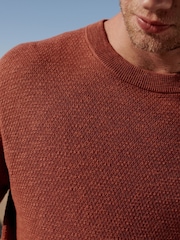 Rust Brown Relaxed Linen Blend Knitted Crew Neck T-Shirt - Image 5 of 7