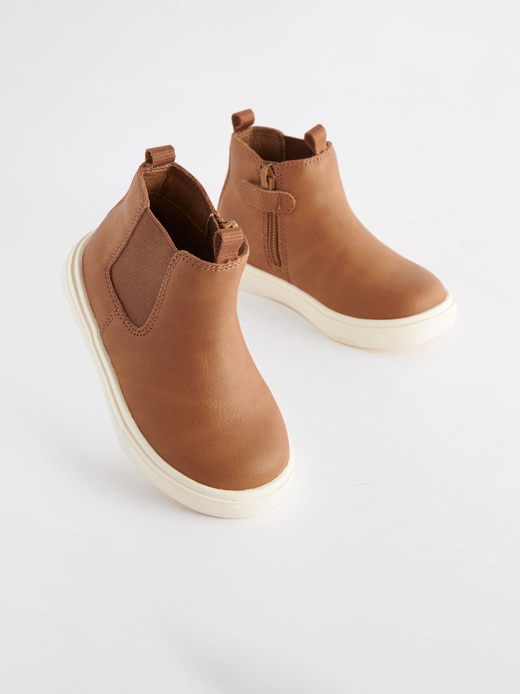 Tan Brown Standard Fit (F) Chelsea Boots with Zip Fastening - Image 1 of 5 Tan Brown Standard Fit (F) Chelsea Boots with Zip Fastening - Image 1 of 5