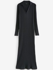 Navy Blue Long Sleeve Rib Midi Dress - Image 6 of 6