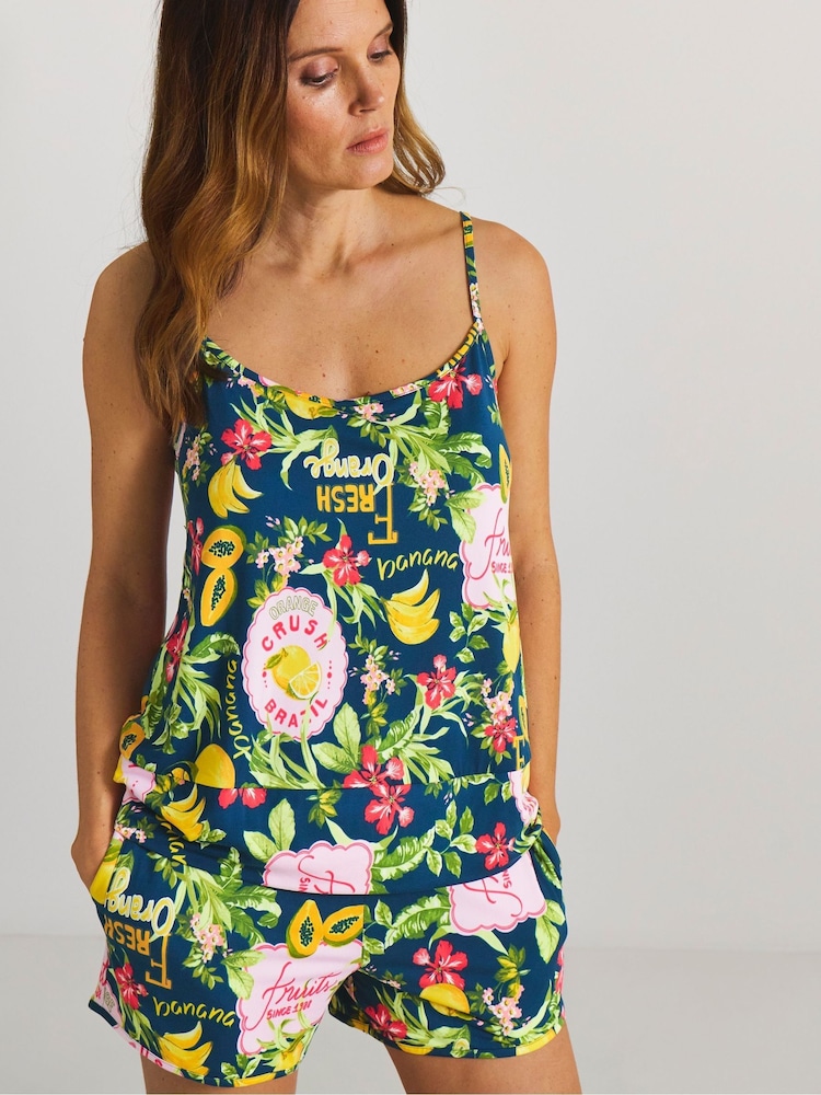 Figleaves Blue Fruit Cami Pyjamas Set - Image 1 of 4 Figleaves Blue Fruit Cami Pyjamas Set - Image 1 of 4