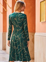 Sosandar Green Leopard Print Long Sleeve Wrap Knee Length Dress - Image 2 of 4