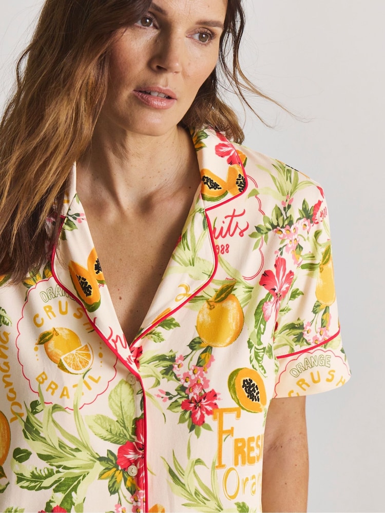 Figleaves White Fruit Short Revere Pyjamas - Image 4 of 4 Figleaves White Fruit Short Revere Pyjamas - Image 4 of 4