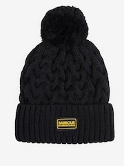 Barbour International® Black Drift Cable Knit Pom Beanie - Image 1 of 3