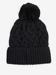 Barbour International® Black Drift Cable Knit Pom Beanie - Image 2 of 3