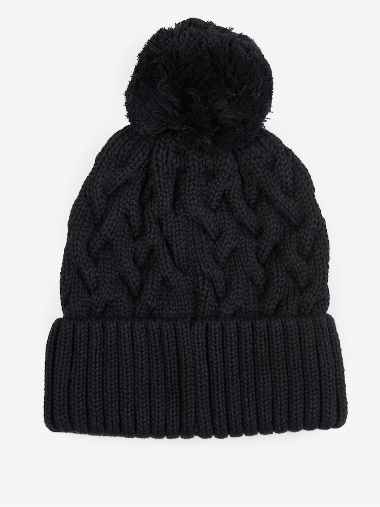 Barbour International® Black Drift Cable Knit Pom Beanie - Image 2 of 3