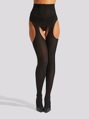 Ann Summers Black High Waisted Mock Suspender Tights - Image 1 of 3