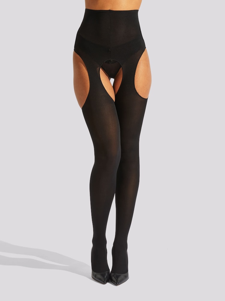 Ann Summers Black High Waisted Mock Suspender Tights - Image 1 of 3