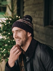 Barbour® Dark Blue Case Fairisle Pattern Pom Beanie Hat - Image 3 of 4